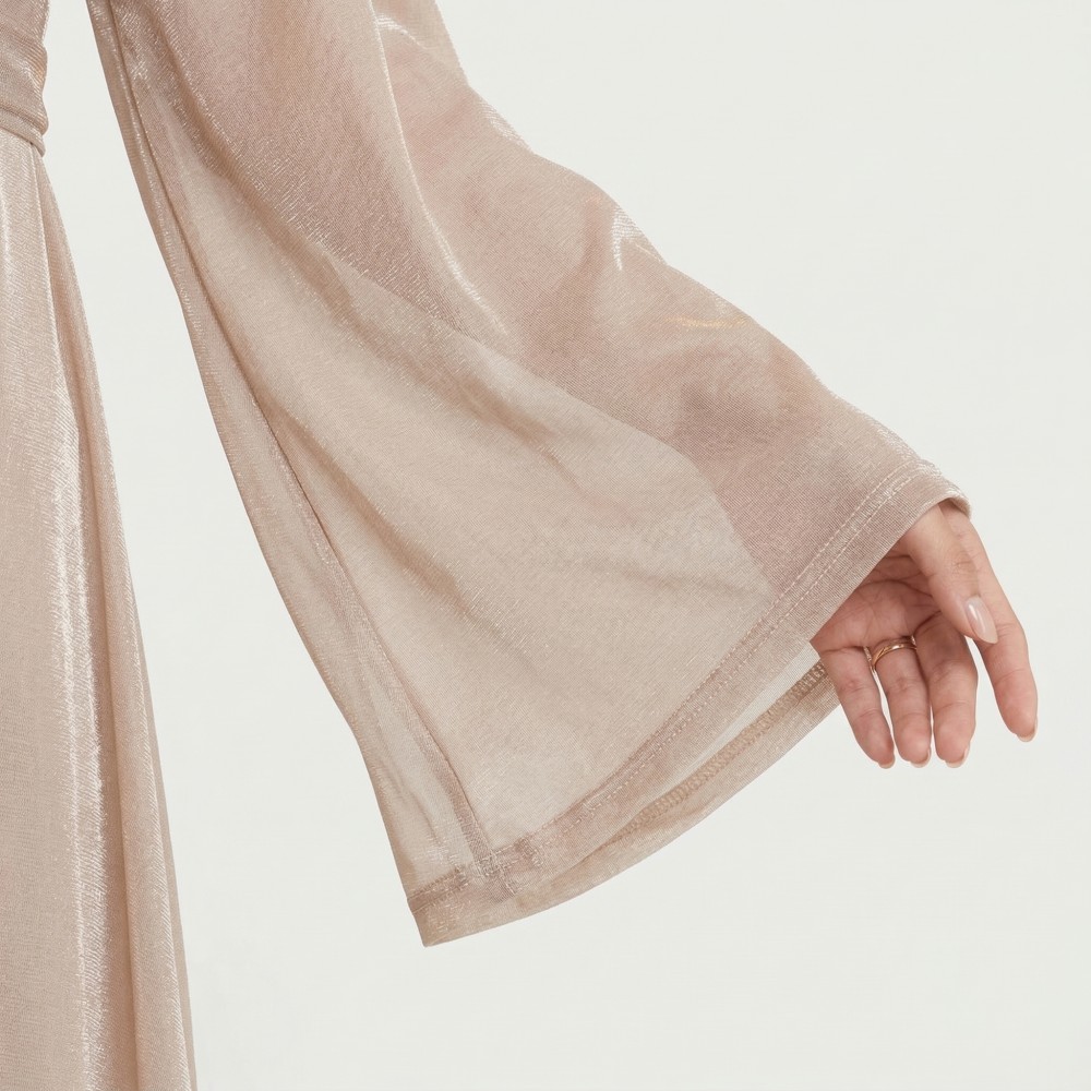 Luxury Champagne Satin Maxi Dress for Wedding Guest Abaya Muslim Clothes - Image 4