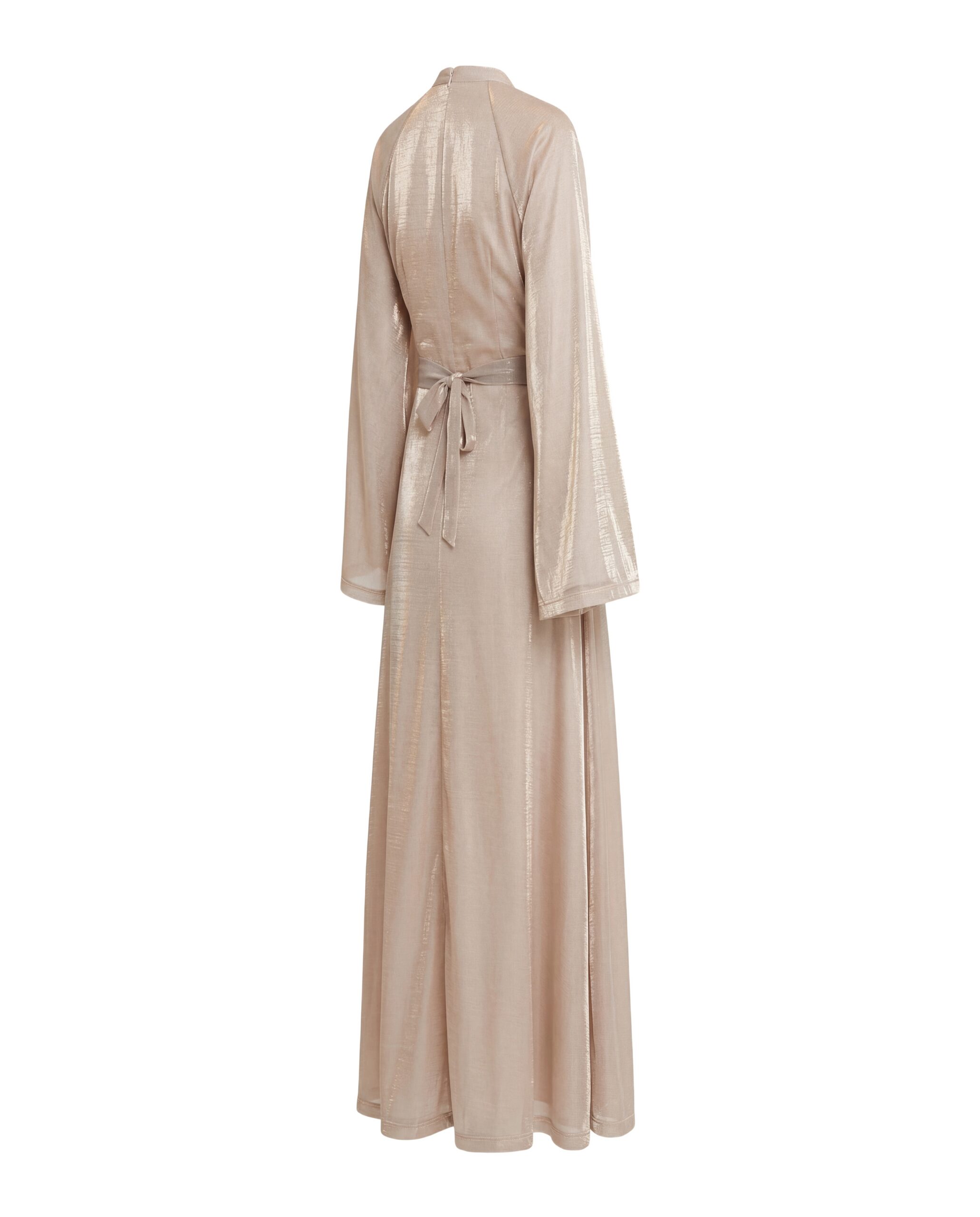 Luxury Champagne Satin Maxi Dress for Wedding Guest Abaya Muslim Clothes - Image 2