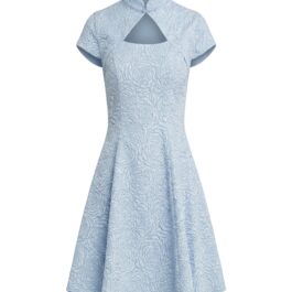 Light Blue Qipao Inspired Mini Dress Cheongsam Style Jacquard A-Line