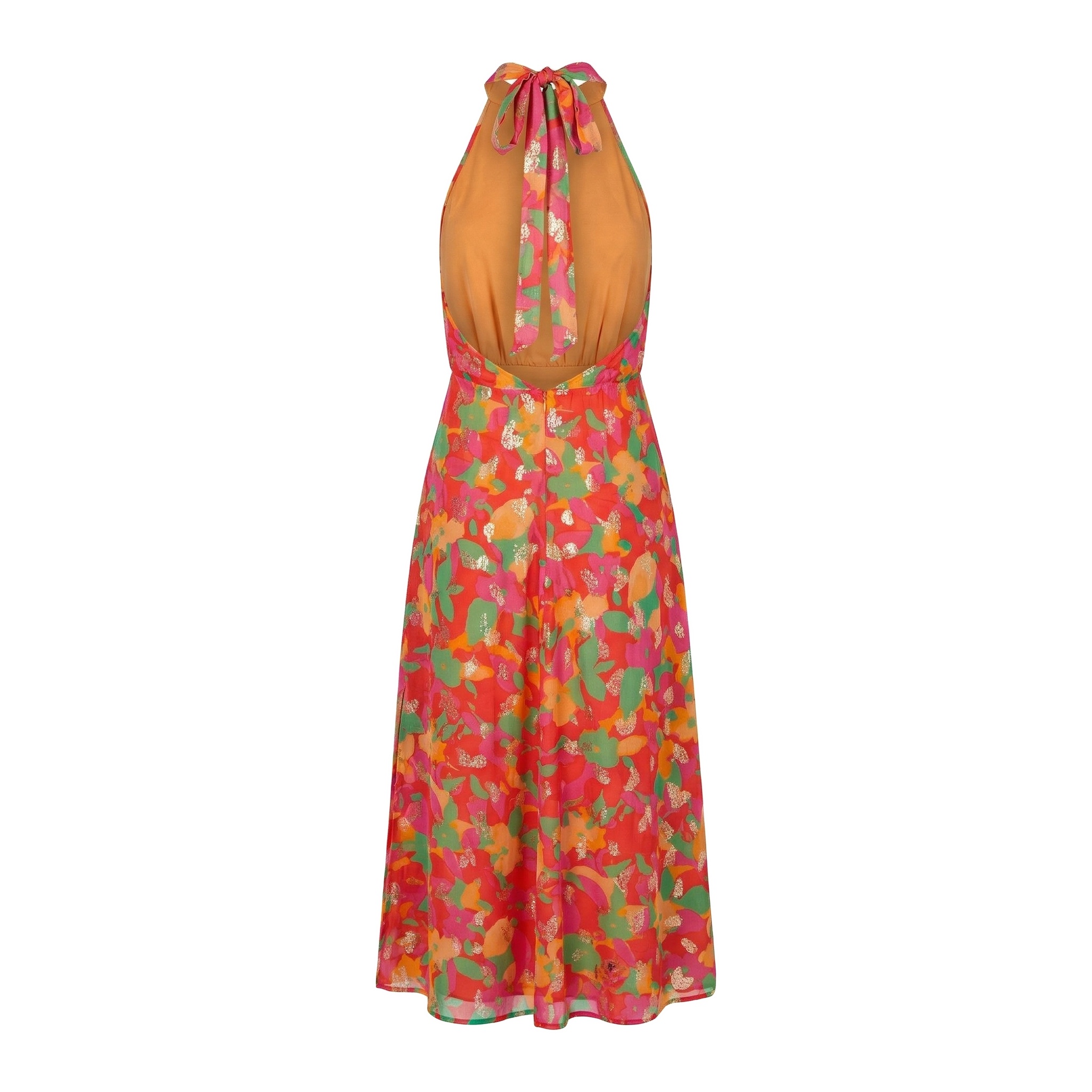 Colorful Floral Halter Maxi Dress Sequin Print Chiffon Flowy - Image 2