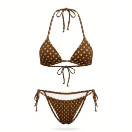 Factory Direct Custom Brown & Beige Polka Dot Triangle Bikini