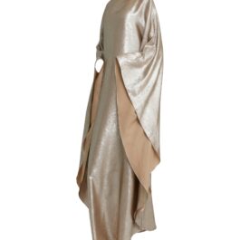 Factory Direct Custom Shimmer Champagne Cape-Sleeve Abaya Kaftan Dress