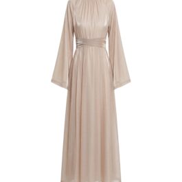 Custom Nude Shimmer High Neck Flared Sleeve Gown Muslim Clothing