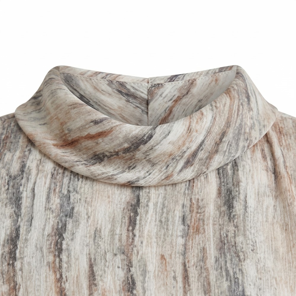 Factory Direct Custom Beige Abstract Stripe Puff Sleeve Maxi Dress - Image 5