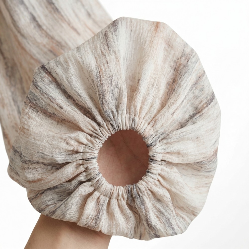 Factory Direct Custom Beige Abstract Stripe Puff Sleeve Maxi Dress - Image 6