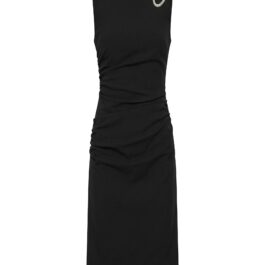 Factory OEM Custom Lack Rhinestone Detail Boat Neck Business Midi Dress