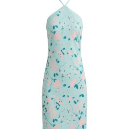 Factory OEM Custom Mint Green Floral Printed Halter Neck Dress