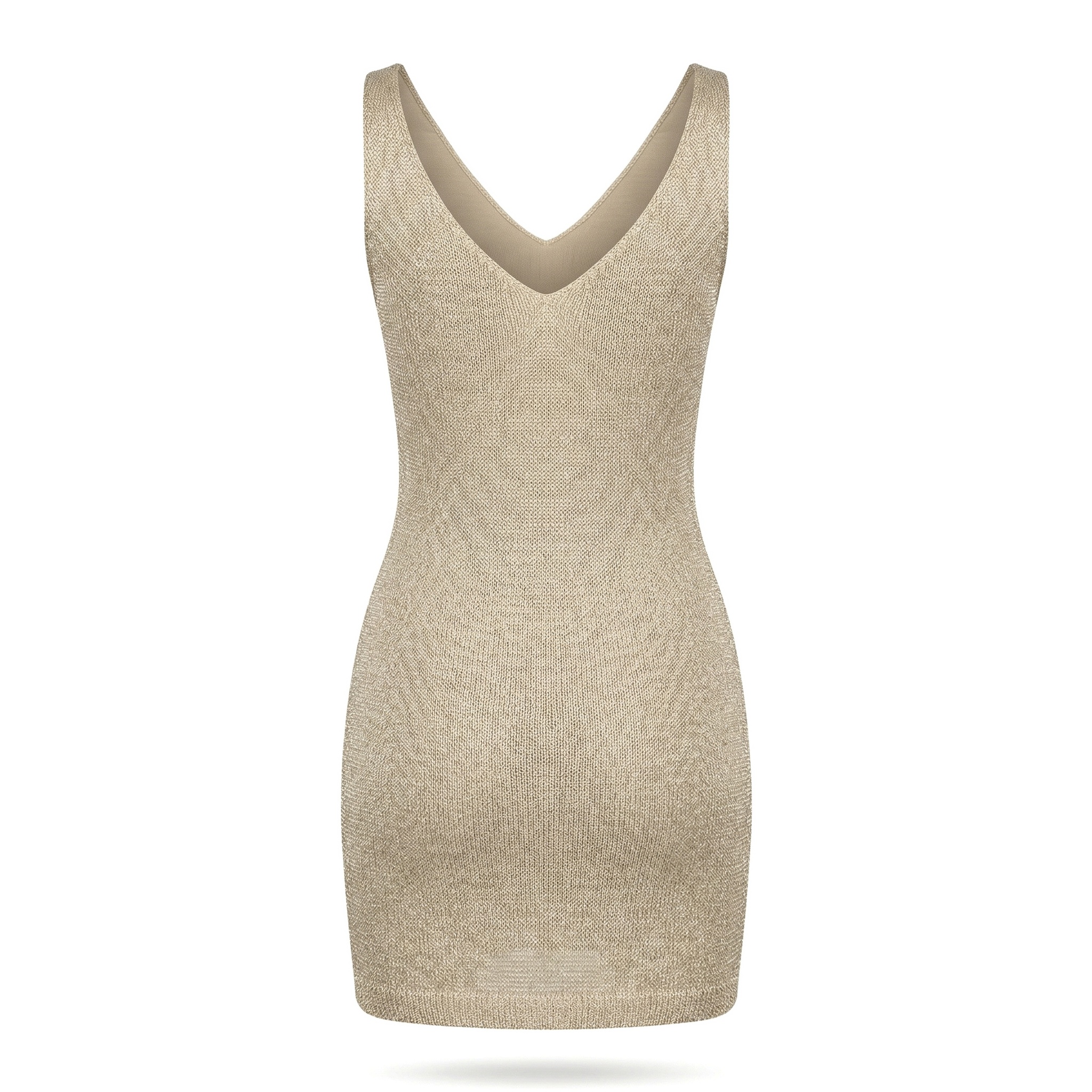 Factory OEM Custom Gold Shimmer Knit Ruched Cami Mini Dress - Image 2