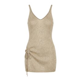 Factory OEM Custom Gold Shimmer Knit Ruched Cami Mini Dress
