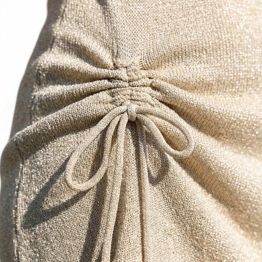 Factory OEM Custom Gold Shimmer Knit Ruched Cami Mini Dress - Image 4