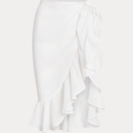 Factory Direct White Ruffle Sarong Skirt Swimwear Cover Up