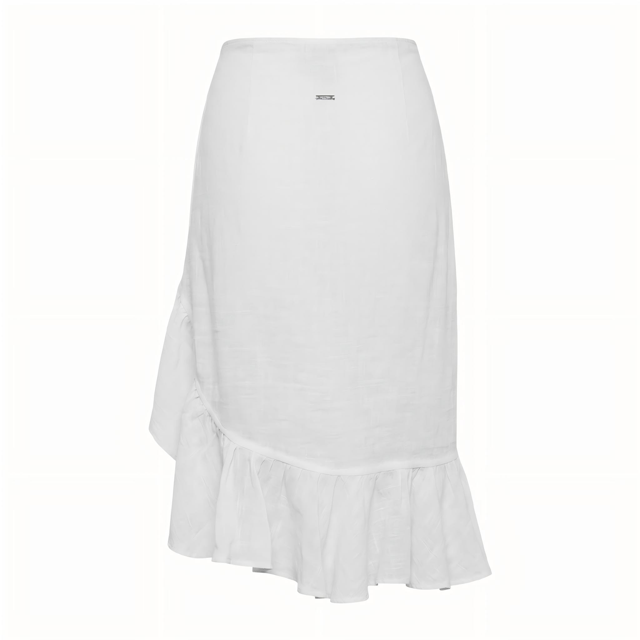 Factory Direct White Ruffle Sarong Skirt Swimwear Cover Up - Image 2