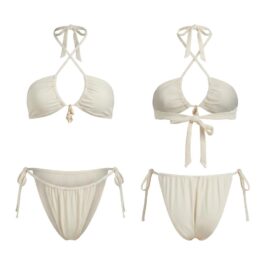 OEM Beige Convertible Tie-Side Bikini Set with Shell Pendant