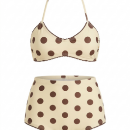 Vintage Cream Polka Dot High-Waist Halter Bikini Factory Custom