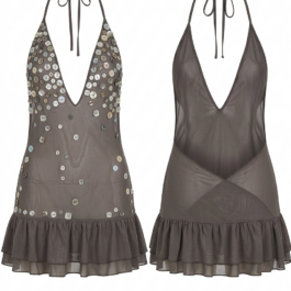 Factory OEM Custom Mauve Sheer Button Detail Ruffle Halter Swimsuit Cover