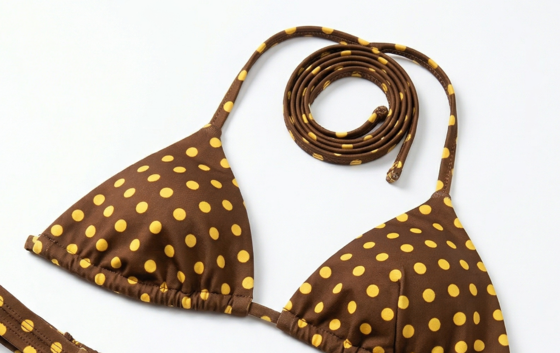 Factory Direct Custom Brown & Beige Polka Dot Triangle Bikini - Image 4