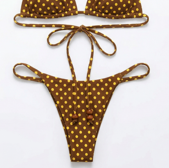Factory Direct Custom Brown & Beige Polka Dot Triangle Bikini - Image 7