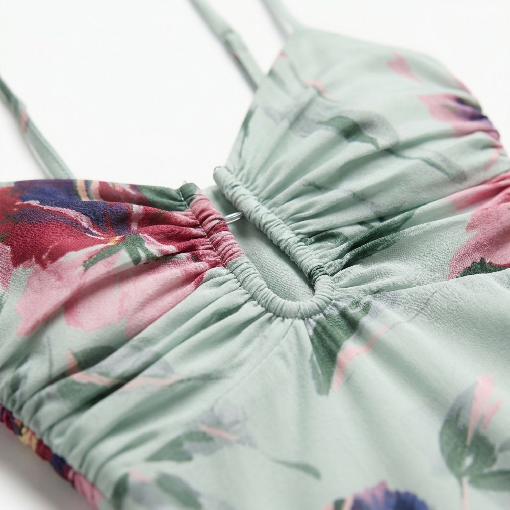Factory OEM Custom Mint Floral Ruched Bust Cami Maxi Dress - Image 4