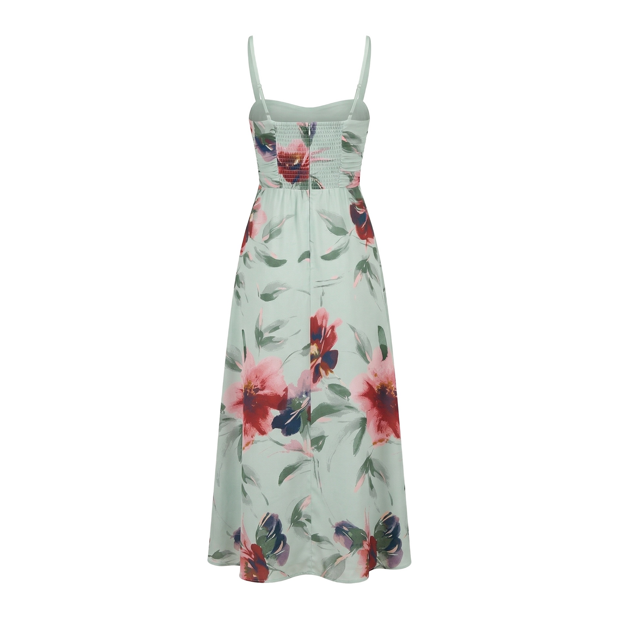 Factory OEM Custom Mint Floral Ruched Bust Cami Maxi Dress - Image 2