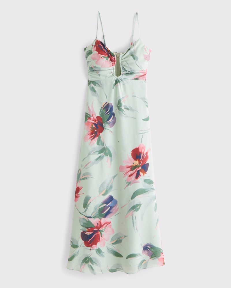 Factory OEM Custom Mint Floral Ruched Bust Cami Maxi Dress