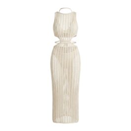 Factory Custom Beige Knit Cutout Halter Beach Cover Up Dress