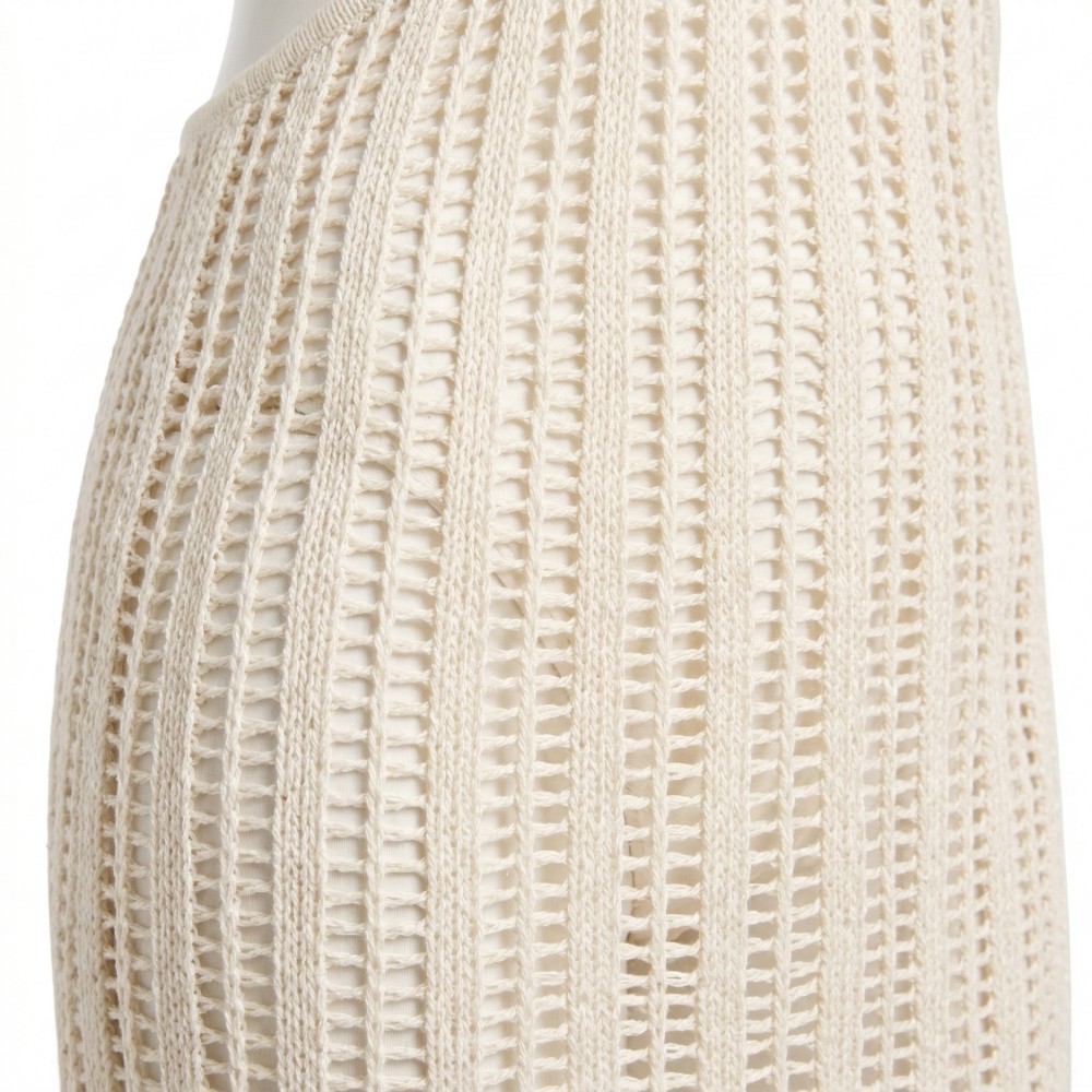 Factory Custom Beige Knit Cutout Halter Beach Cover Up Dress - Image 4